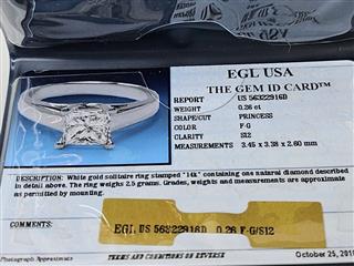 14K White Gold G SI2 0.26 CTW Princess Diamond Engagement Ring Sz 8.5